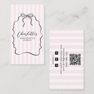 Cartão De Visita Designer de Joias Doodle com Faixa de Listras Rosa