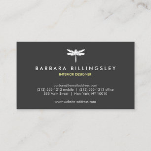 Cartão De Visita Designer de Logotipo de Dragonfly Cinza/Branco Esc