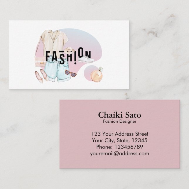 Cartão De Visita Designer de Moda Watercolor (Frente/Verso)