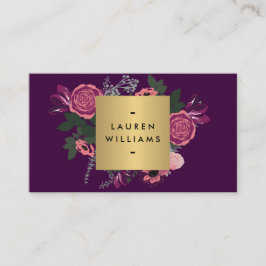 Cartão De Visita Designer de Motif Floral Moderno de Vintage Roxo E