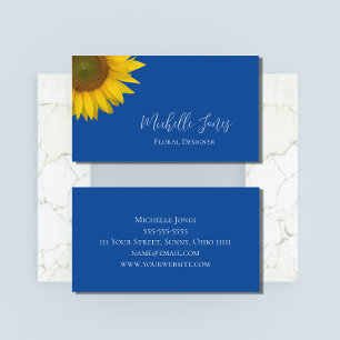 Cartão De Visita Designer Floral de Girassol Amarelo Azul