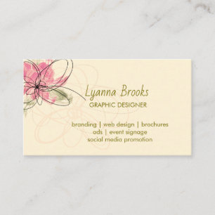 Cartão De Visita Designer Gráfico Floral Beige Elegante