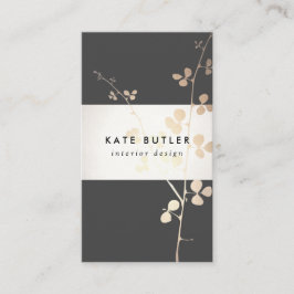 Cartão De Visita Designer Interno do Branch Negro Dourado Elegante