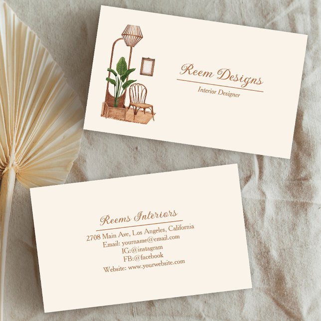 Cartão De Visita Designer Moderno do Interior - Mobiliário e madeir (Criador carregado)