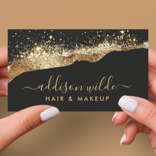 Cartão De Visita Deslumbrante Glitter Preto e Dourado Tendência Scr