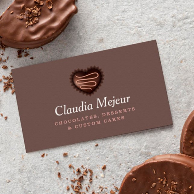 Cartão De Visita Desserts Elegantes da Loja de Chocolate (Criador carregado)