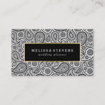 Destaque Dourado de Paisley Preto e Branco