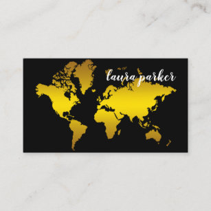 Cartão De Visita Destino do Mapa do Mundo Dourado do Agente viagem 