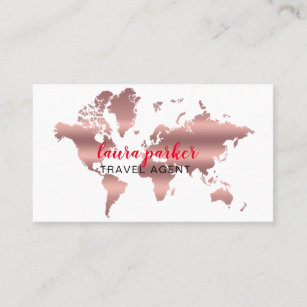 Cartão De Visita Destino Dourado cor-de-rosa do mapa do mundo do