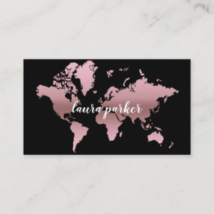 Cartão De Visita Destino Dourado cor-de-rosa do mapa do mundo do