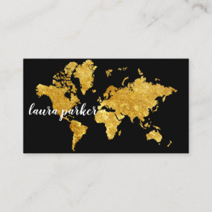 Cartão De Visita Destino Dourado do mapa do mundo do falso do