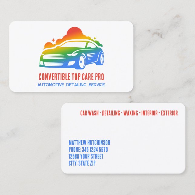 Cartão De Visita Detalhe do Carro Colorido (Frente/Verso)