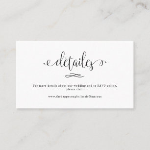 Cartão De Visita Detalhes de Casamento com Caligrafia Elegante