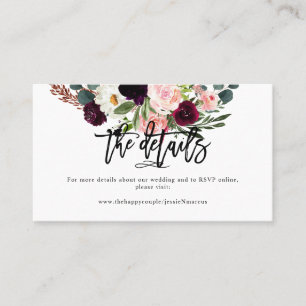 Cartão De Visita Detalhes do Casamento de Flores de Aquarela+Borgon