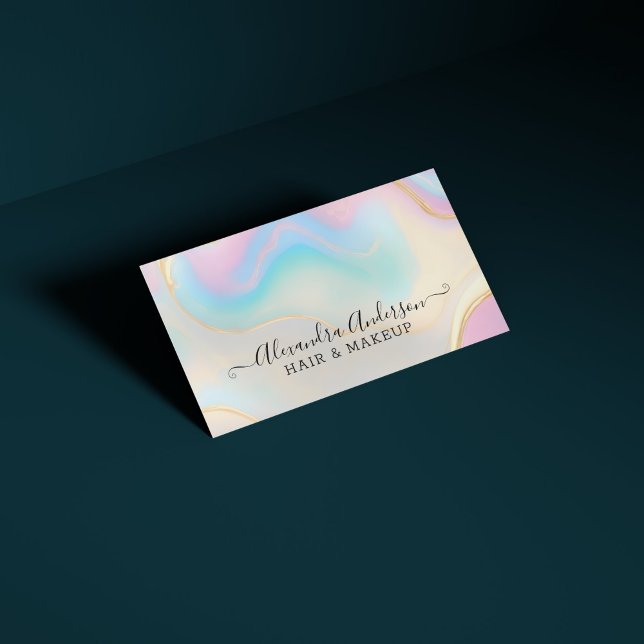 Cartão De Visita Detalhes Dourados do Opal Elegante Arco-Íris (Elegant Opal Gold Details Rainbow Business Card)