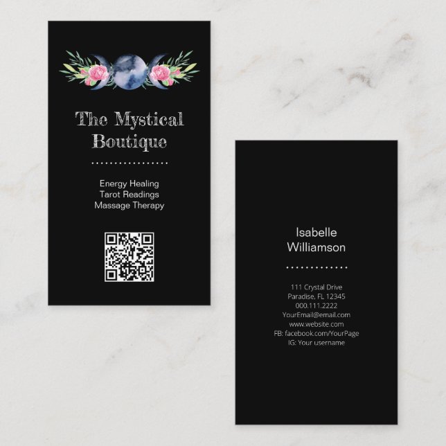 Cartão De Visita Deusa Celestial Tripla da Lua Código QR Metafísico (Frente/Verso)