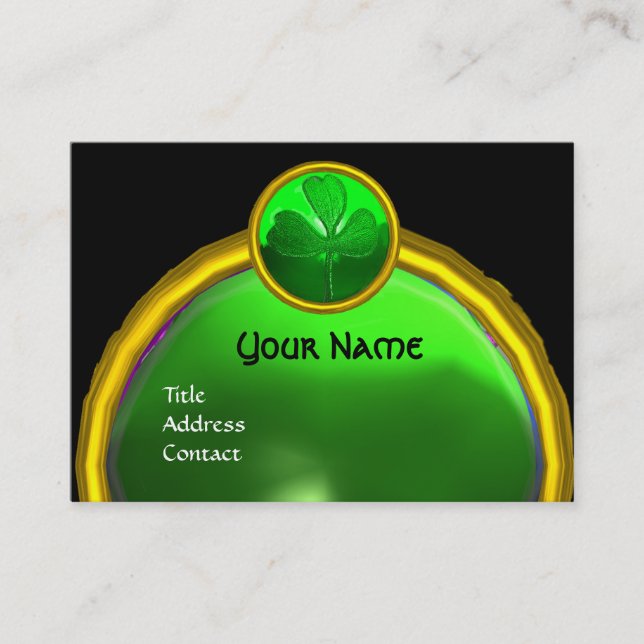 CARTÃO DE VISITA DIA DE SÃO PATRÍCIO VERDE SHAMROCK GEMSTONE JEWEL (Frente)