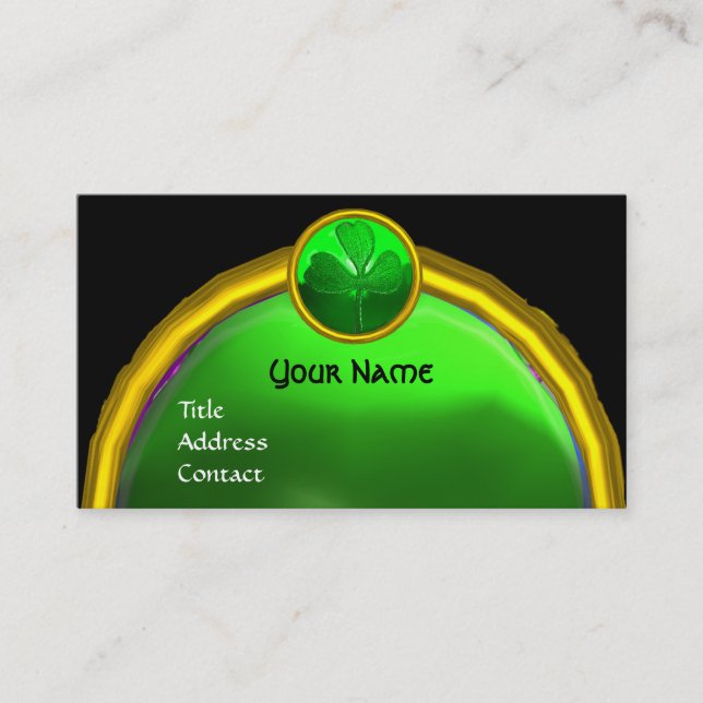 CARTÃO DE VISITA DIA DE SÃO PATRÍCIO VERDE SHAMROCK GEMSTONE JEWEL (Frente)