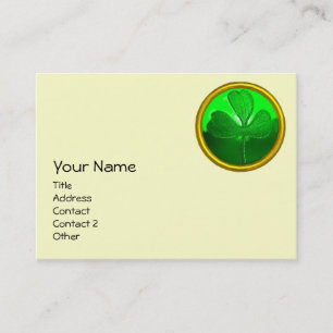 CARTÃO DE VISITA DIA DE SÃO PATRÍCIO VERDE SHAMROCK GEMSTONE JEWEL