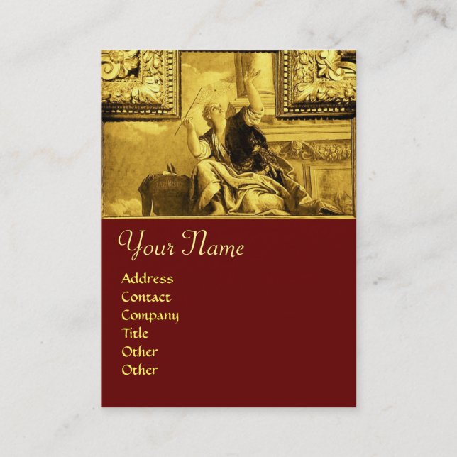 Cartão De Visita Dialética Monograma, vermelho amarelo dourado (Frente)