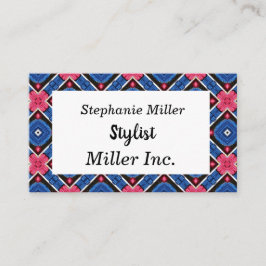 Cartão De Visita Diamante Azul e Branco e Círculos Vermelhos