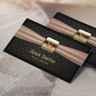 Cartão De Visita Diamante Dourado Monograma de Salão de Nail