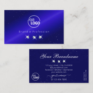 Cartão De Visita Diamantes Brilhantes Azul Real com Logo
