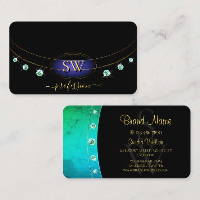 Cartão De Visita Diamantes de Mármaco Dourado, preto e branco, (Frente/Verso)