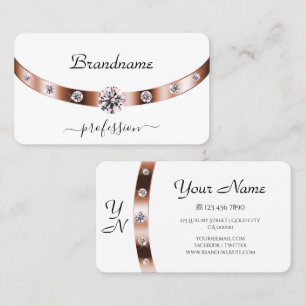 Cartão De Visita Diamantes de Monogramas, Rosa, Dourados e brancos