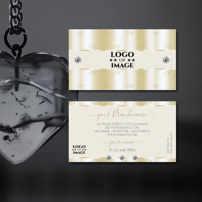 Cartão De Visita Diamantes de Sparkle Dourados Shimmery com Logotip (Criador carregado)