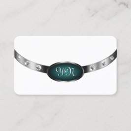 Cartão De Visita Diamantes de Teal de Prata Branca Moderna, Monogra