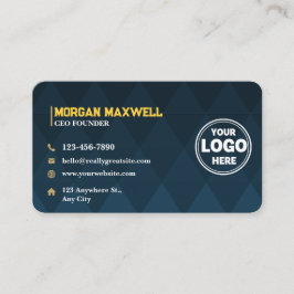 Cartão De Visita Diamantes Dourados azuis, CEO e fundador de luxo