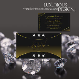 Cartão De Visita Diamantes Dourados e Monograma Luxo, Pretos e