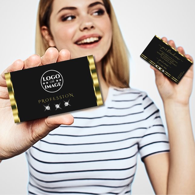 Cartão De Visita Diamantes Dourados Luxuriosos Pretos Espumantes co (Criador carregado)