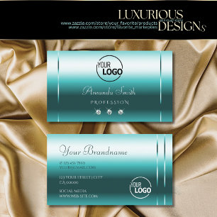 Cartão De Visita Diamantes e Logotipo de Gradação Teal Shimmery