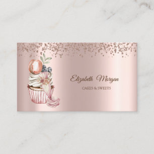 Cartão De Visita Diamantes em Ouro Rosa, Cupcake, Doces, Ferramenta