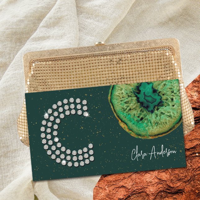 Cartão De Visita Diamantes Emerald Agate inicial C - Letra monogram (Front)