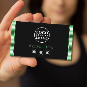 Cartão De Visita Diamantes verdes e pretos modernos adicionam logot