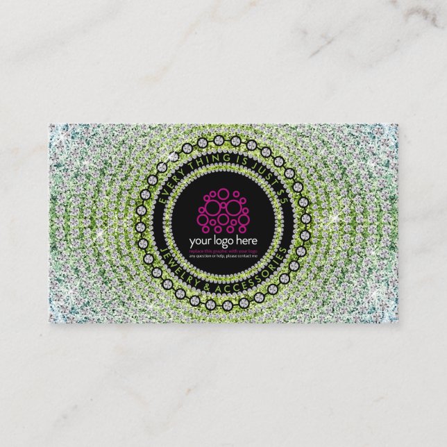 Cartão De Visita Diamantes Verdes — Padrão de Luxo Jewelry (Frente)