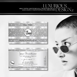 Cartão De Visita Diamond Silver Glitter Sparkle Stars Logotipo Eleg