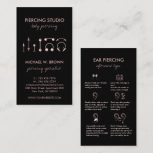 Cartão De Visita Dicas de cuidados pós-piercing de orelha Instrução