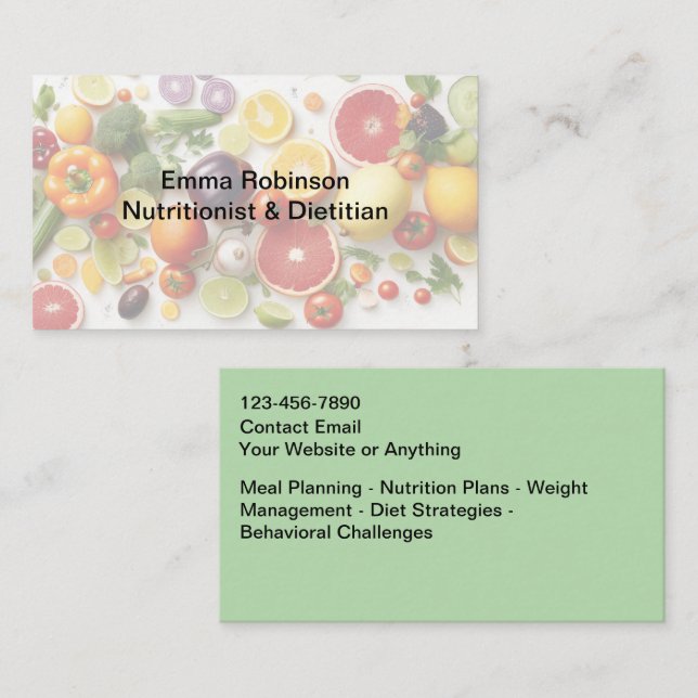 Cartão De Visita Dietitian Nutritionist Food Theme Business Cards (Frente/Verso)