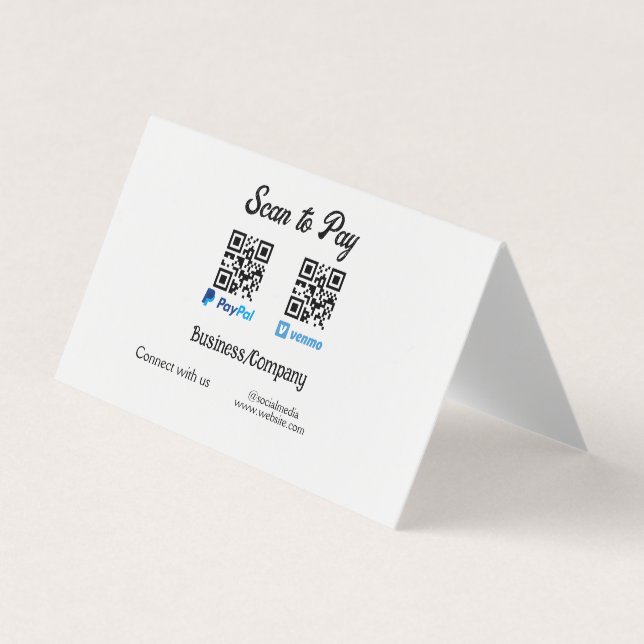 Cartão De Visita Digitalize para pagar código q r paypal venmo adic (Frente)