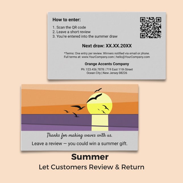 Cartão De Visita Digite um Desenhar de revisão - Verão Obrigado (Enter a Review Draw - Summer Thank You Business Card)