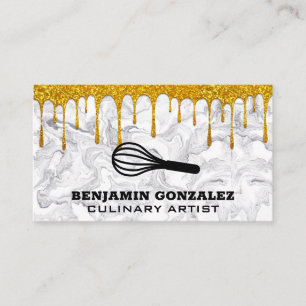Cartão De Visita Diminuição Dourada de brilho  Whisk  Marble Mode