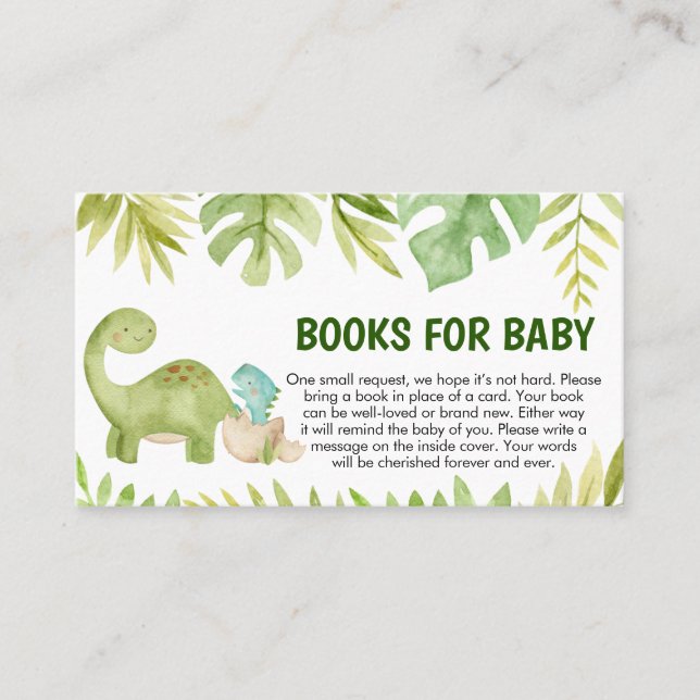 Cartão De Visita Dinosaur Baby Shower Books for Baby (Frente)