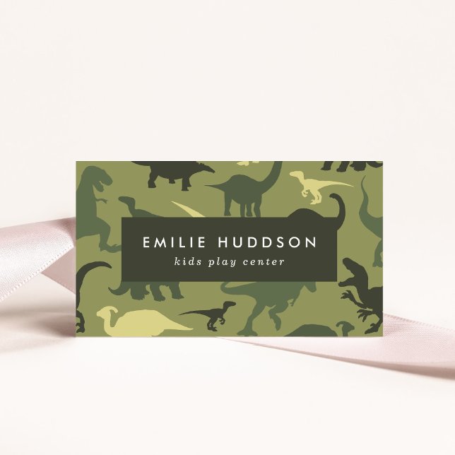 Cartão De Visita Dinossauros Verdes, Kids Play Center, Centro de At (Criador carregado)