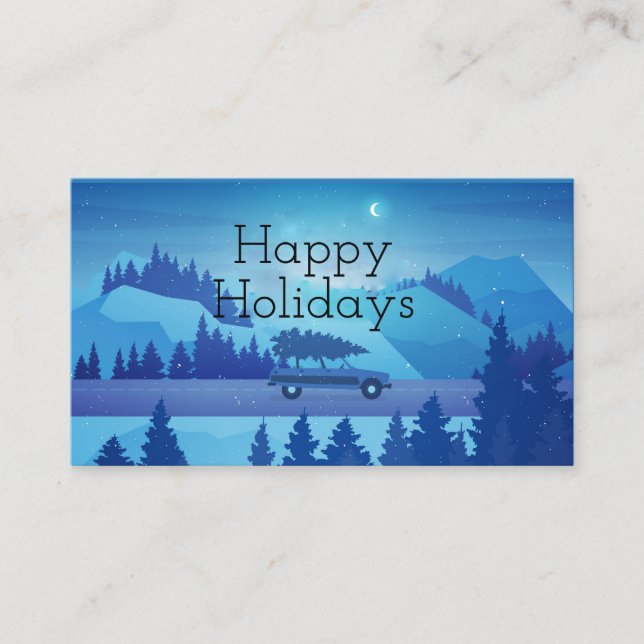 Cartão De Visita Dirigindo pela estrada com uma árvore de natal (Frente)