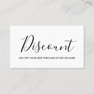 Cartão De Visita Disconto preto & branco minimalista elegante