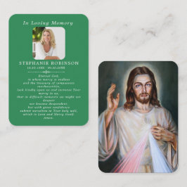 Cartão De Visita Divine Mercy Catholic Funeral Green Prayer Card